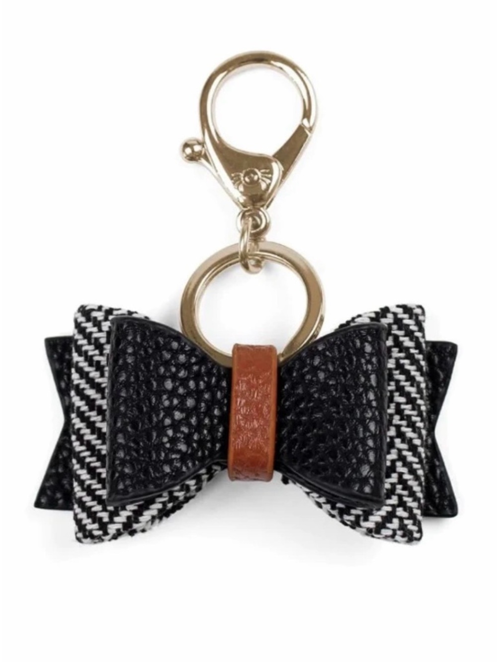 Bow Keychain Charm in Black with Brown Accent